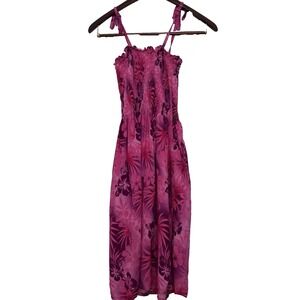 Hawaiian Smocked Sundress PInk Purple Floral Tie Straps Womens OS Convertible